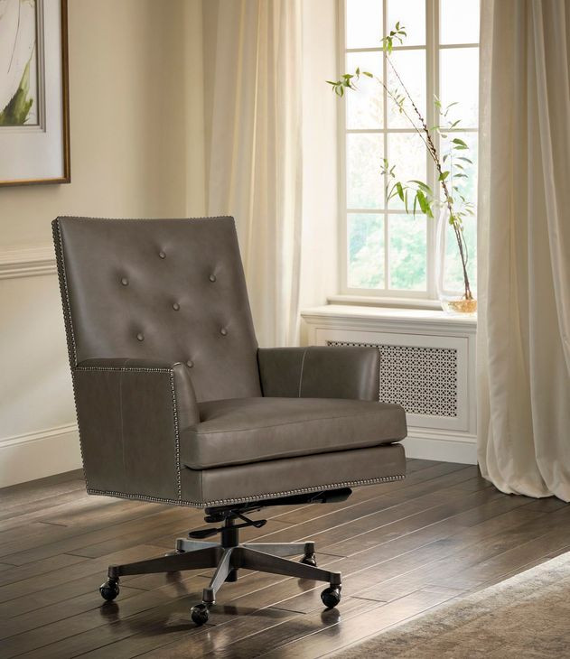 Reese Ardent Iron Leather Upholstered Executive Chair with Nailhead Trim and Casters