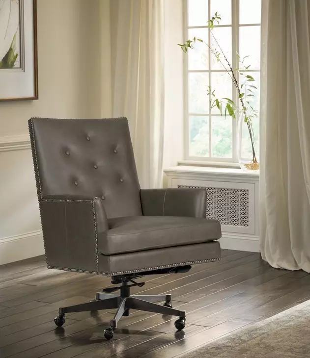 Reese Ardent Iron Leather Upholstered Executive Chair with Nailhead Trim and Casters