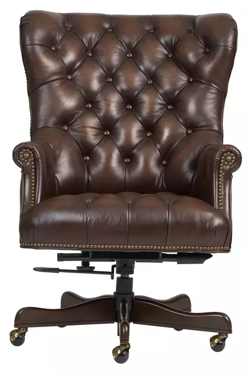 Jefferson Burnished Umber Leather Upholstered Executive Chair with Nailhead Trim and Casters