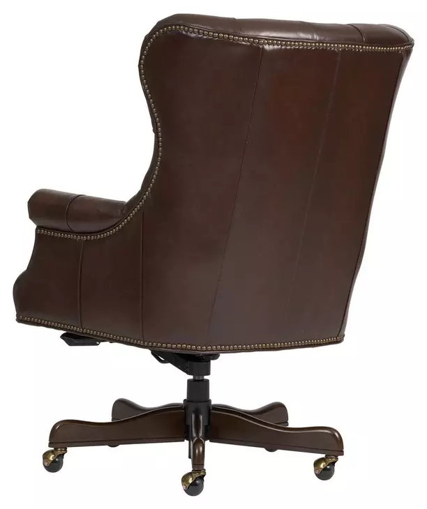 Jefferson Burnished Umber Leather Upholstered Executive Chair with Nailhead Trim and Casters