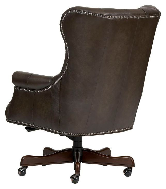 Jefferson Burnished Walnut Leather Upholstered Executive Chair with Nailhead Trim and Casters
