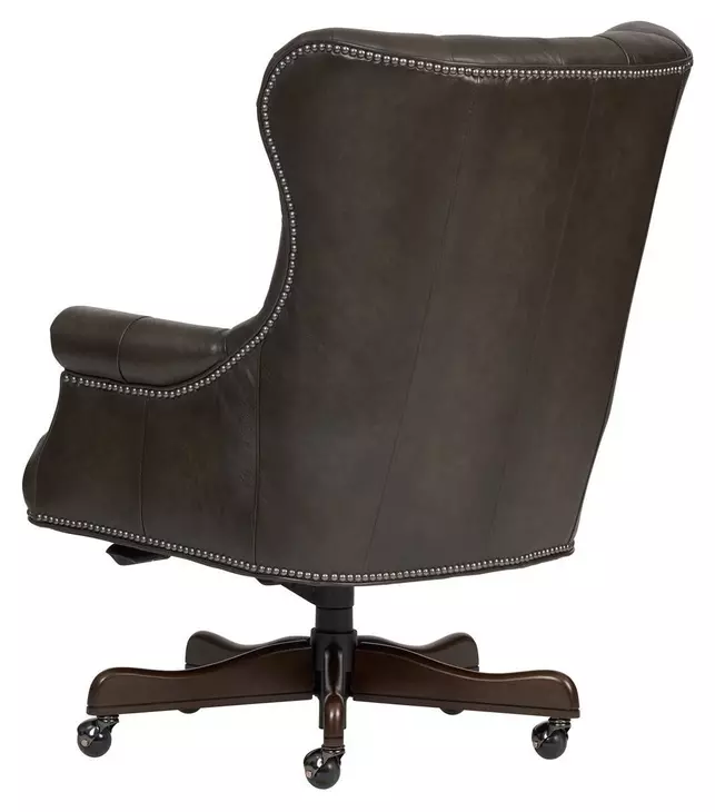 Jefferson Burnished Walnut Leather Upholstered Executive Chair with Nailhead Trim and Casters
