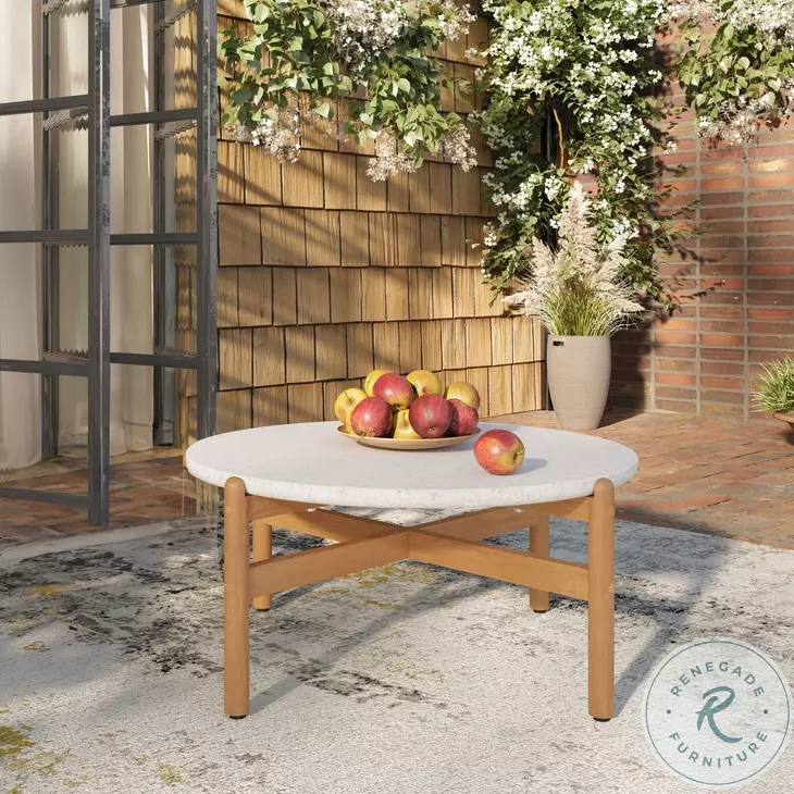 Solstice Natural Outdoor Solid Wood Coffee Table With Terrazzo Top