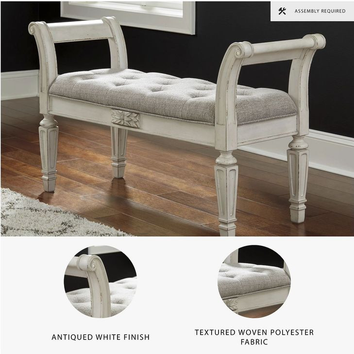 Realyn Antique White Accent Bench