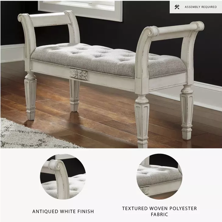 Realyn Antique White Accent Bench