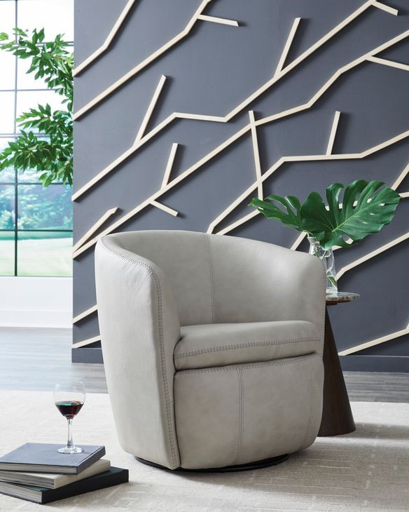 Kierreys Bone Leather Upholstered Swivel Accent Chair
