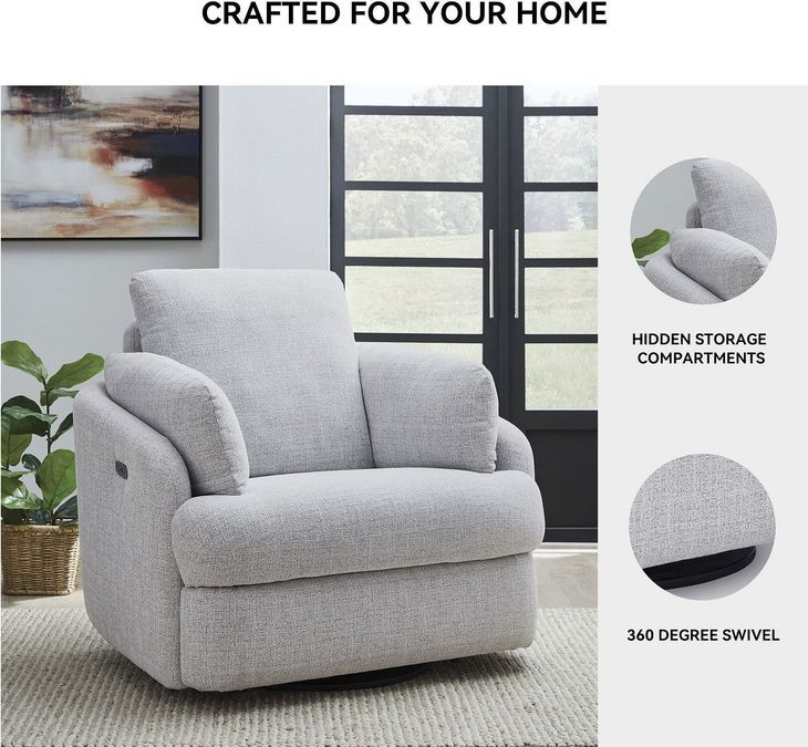 Alainmont Next Gen Nuvella Stone Swivel Performance Fabric Power Recliner