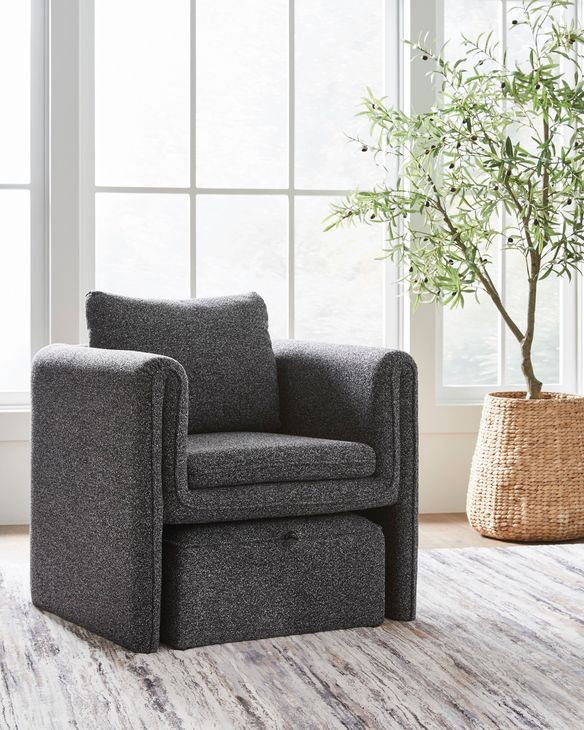 Vreni Charcoal and Black Upholstered Accent Chair with Ottoman