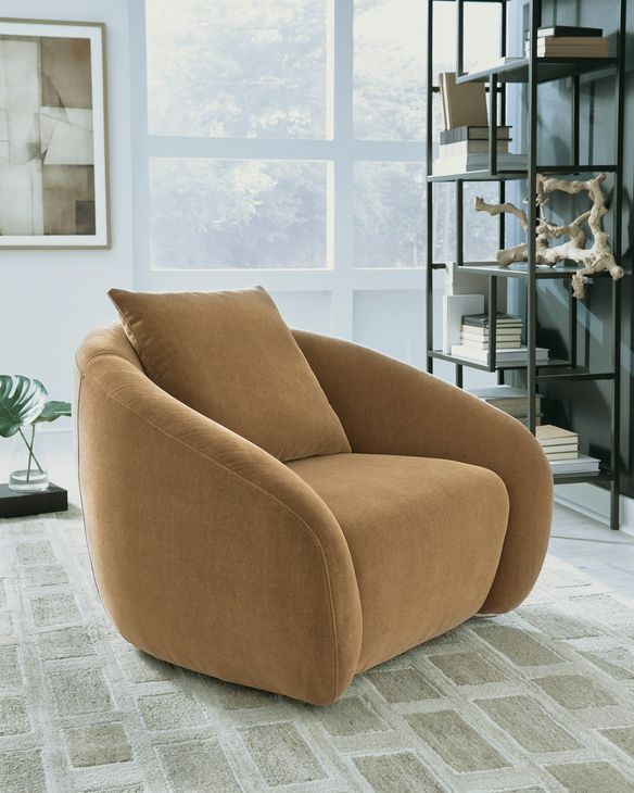 Yahya Camel Upholstered Swivel Accent Chair From Ashley Furniture