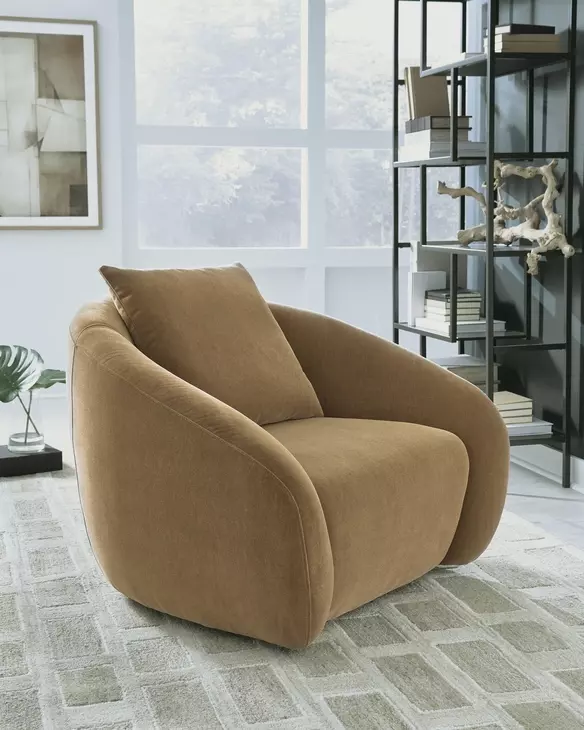 Yahya Camel Upholstered Swivel Accent Chair