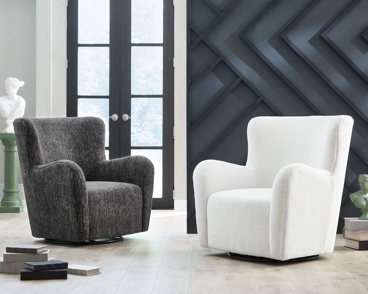 Rowenburg Heather Charcoal Upholstered Swivel Glider Accent Chair
