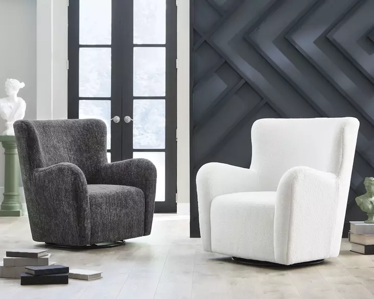 Rowenburg Heather Charcoal Upholstered Swivel Glider Accent Chair