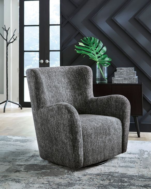 Rowenburg Heather Charcoal Upholstered Swivel Glider Accent Chair