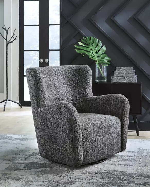Rowenburg Heather Charcoal Upholstered Swivel Glider Accent Chair