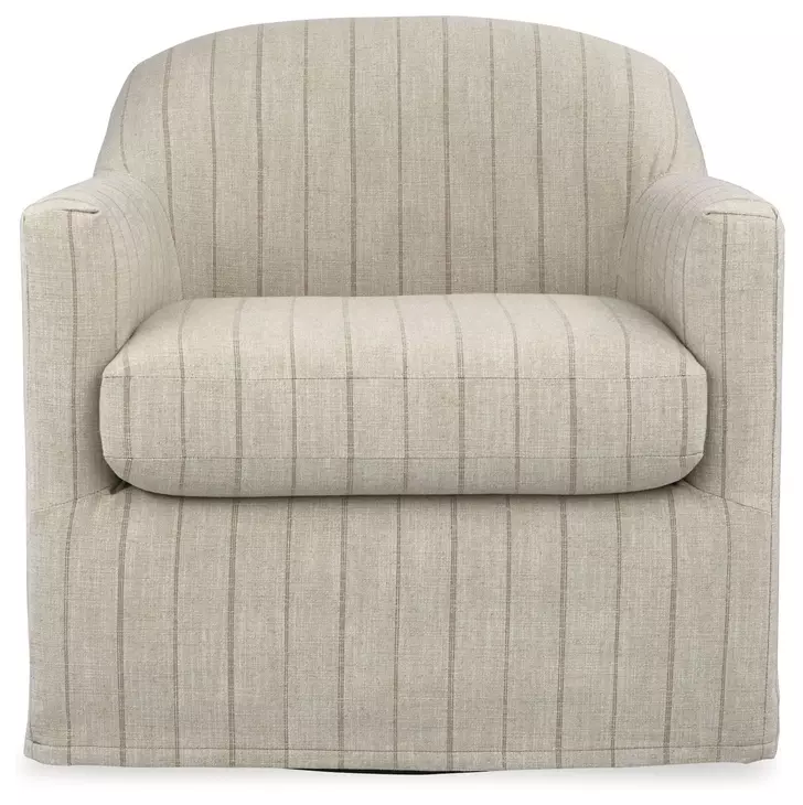 Valwick Cream and Brown Upholstered Swivel Accent Chair