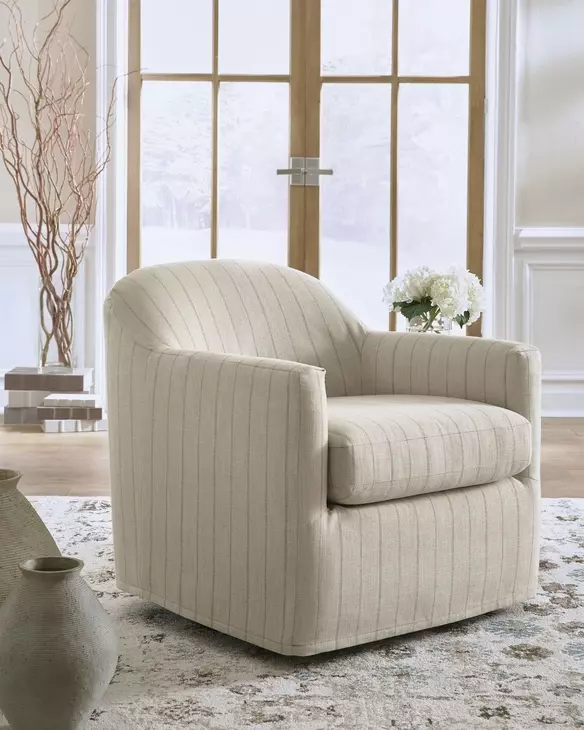 Valwick Cream and Brown Upholstered Swivel Accent Chair
