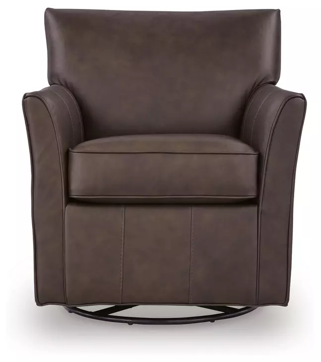 Braydunn Espresso Brown Leather Upholstered Swivel Glider Accent Chair