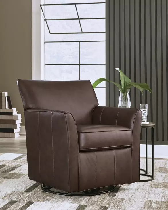 Braydunn Espresso Brown Leather Upholstered Swivel Glider Accent Chair