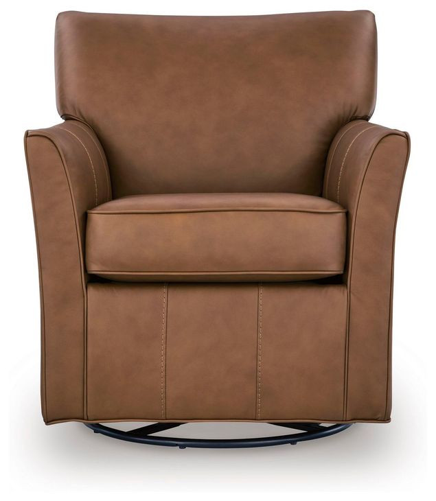 Braydunn Caramel Leather Upholstered Swivel Glider Accent Chair
