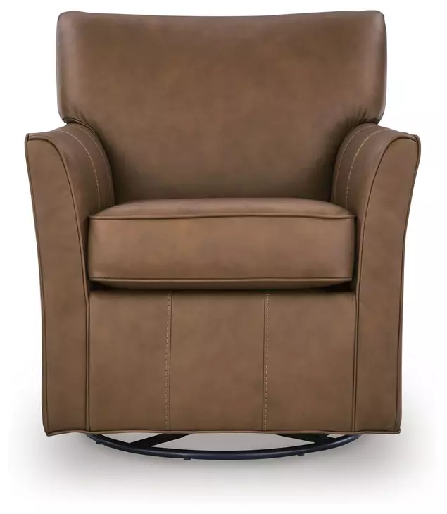 Braydunn Caramel Leather Upholstered Swivel Glider Accent Chair