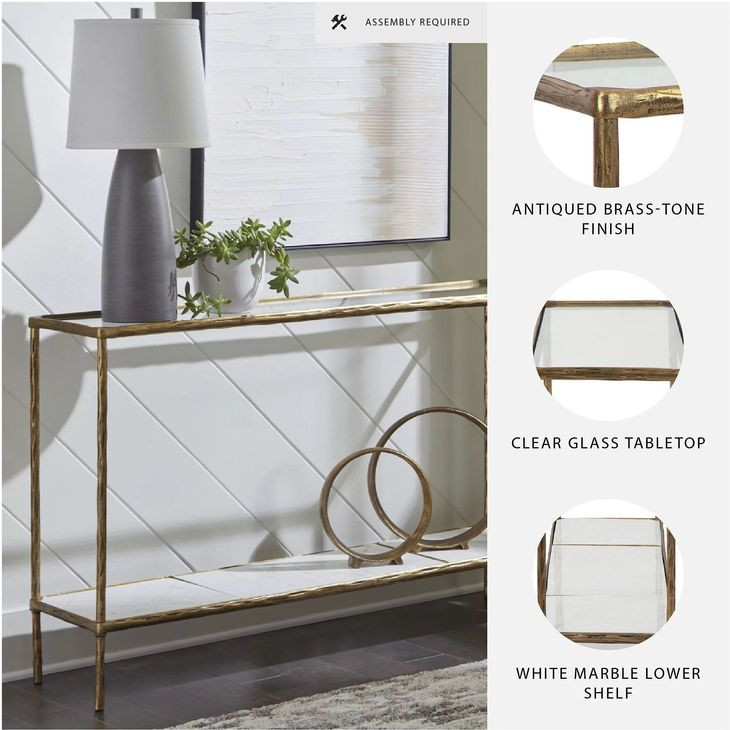 Ryandale Antiqued Brass Tone Console Sofa Table