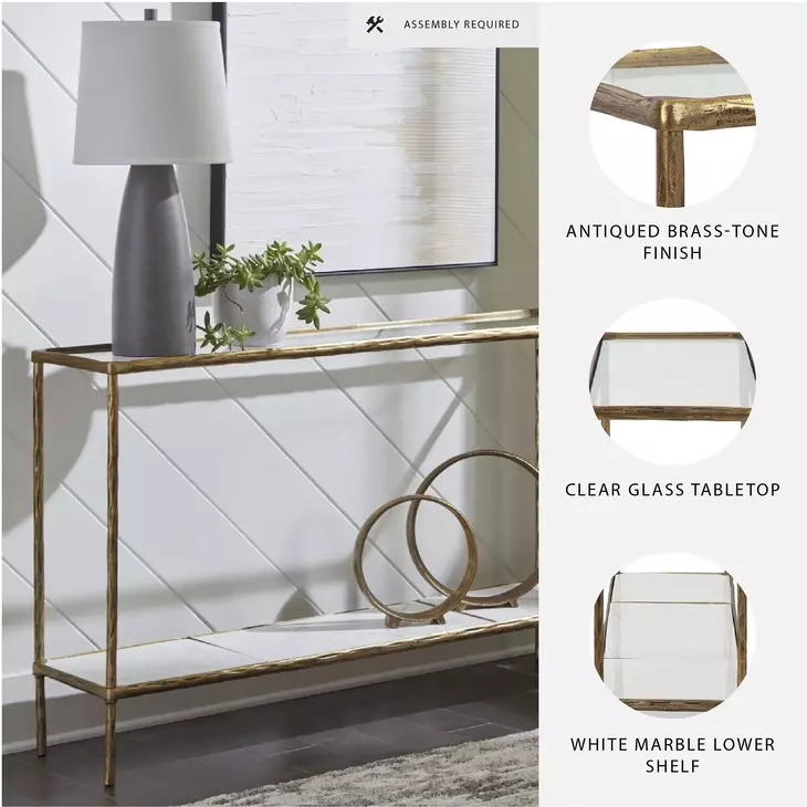 Ryandale Antiqued Brass Tone Console Sofa Table