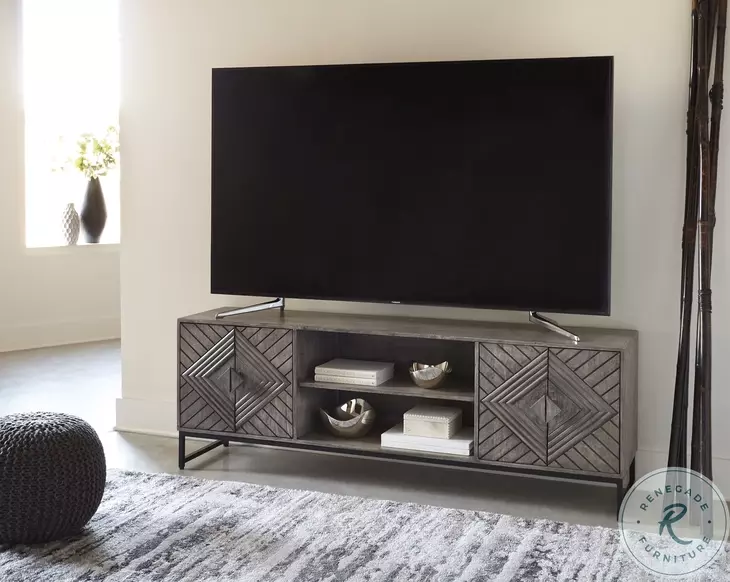 Treybrook Distressed Gray And Black 71" Accent Cabinet