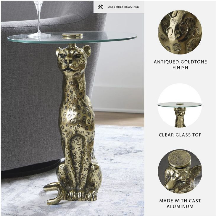 Vallain Antique Gold Finish Accent Table