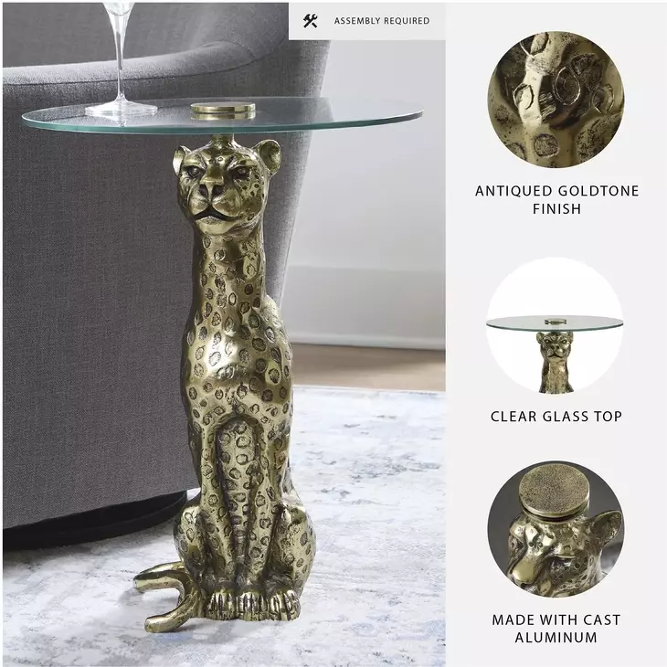 Vallain Antique Gold Finish Accent Table