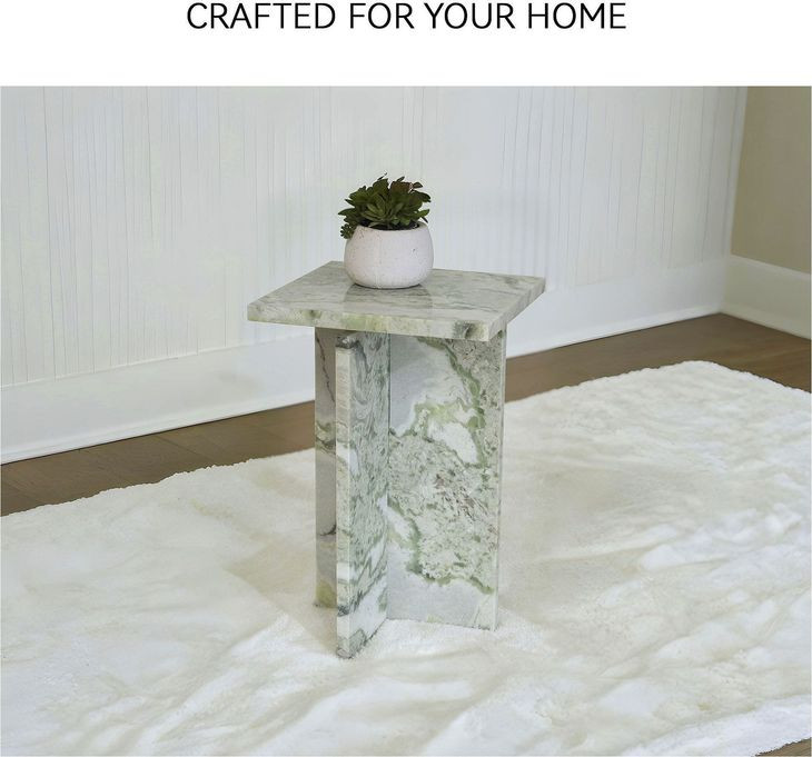 Deaconwell White and Green Accent Table