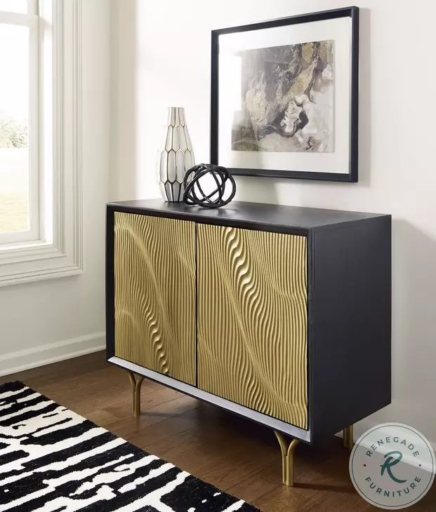 Tayner Black And Gold Finish Accent Cabinet
