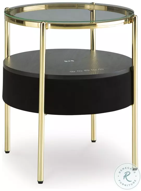 Nedman Black And Gold Finish Accent Table with Speaker