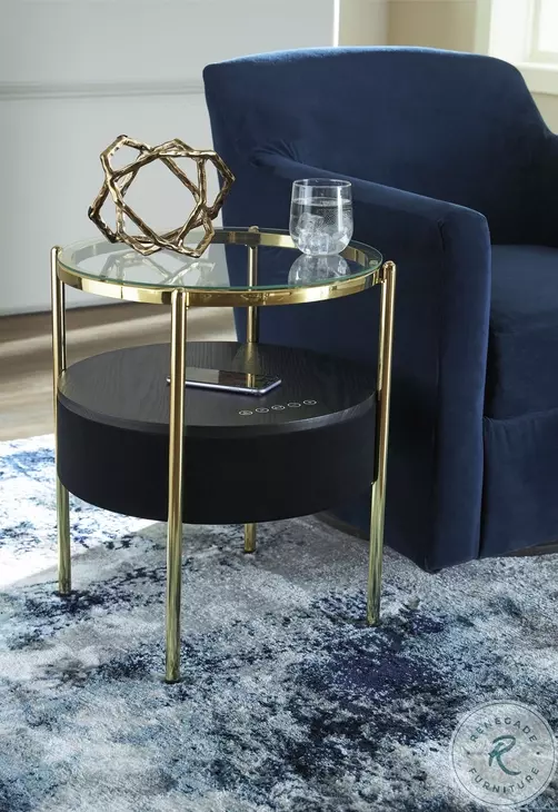 Nedman Black And Gold Finish Accent Table with Speaker