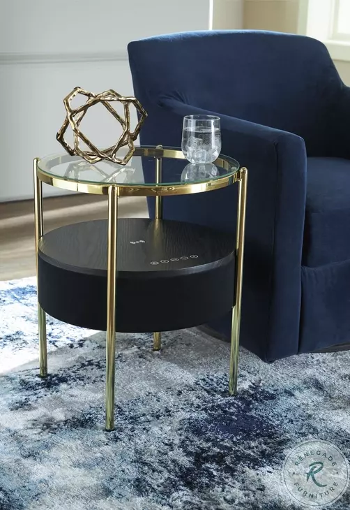 Nedman Black And Gold Finish Accent Table with Speaker