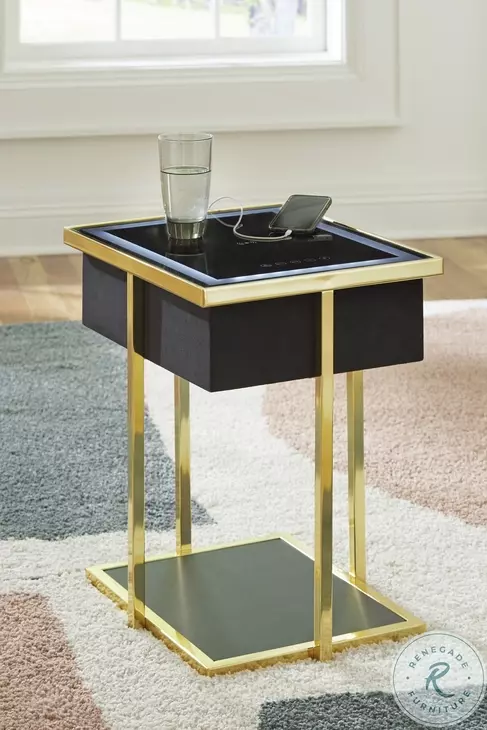 Rexwell Black and Gold Accent Table with Speaker