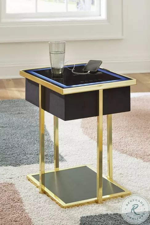 Rexwell Black and Gold Accent Table with Speaker