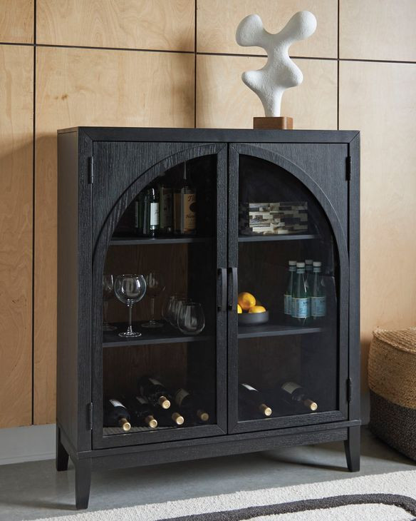 Armenleigh Black and Brown 2 Glass Door Bar Cabinet