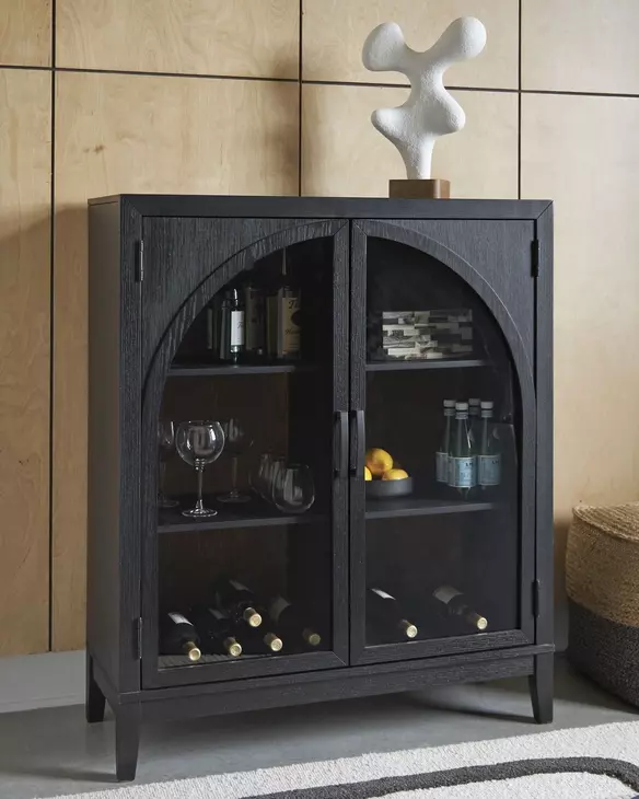 Armenleigh Black and Brown 2 Glass Door Bar Cabinet