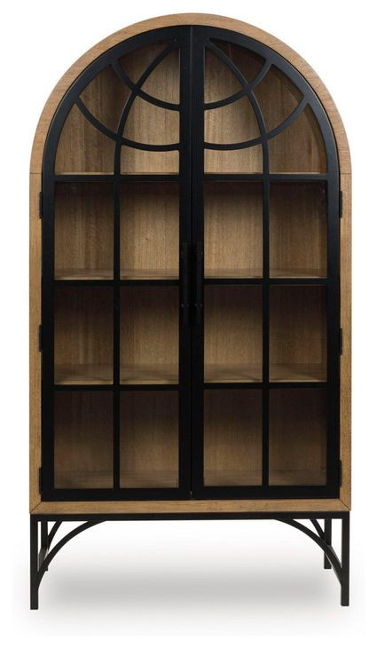 Gwenwich Natural and Black 2 Glass Door Accent Cabinet