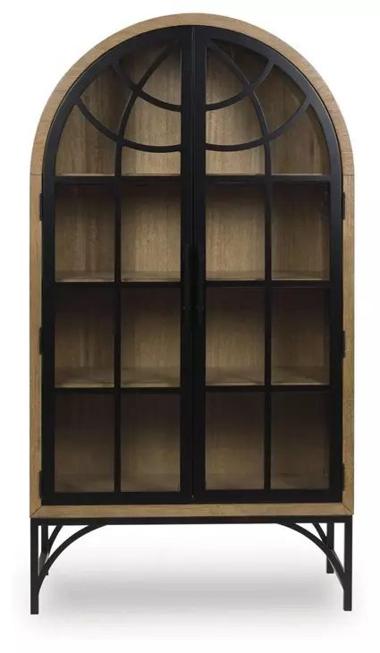 Gwenwich Natural and Black 2 Glass Door Accent Cabinet