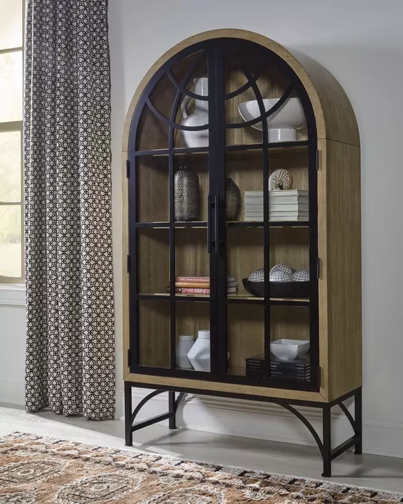 Gwenwich Natural and Black 2 Glass Door Accent Cabinet