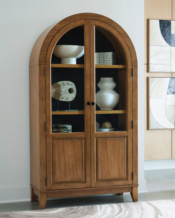 Dagandale Natural and Black 2 Glass Door Accent Cabinet