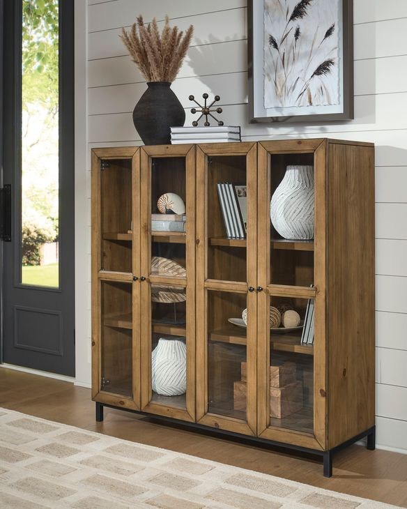 Wrenridge Gray Brown 4 Glass Door Accent Cabinet
