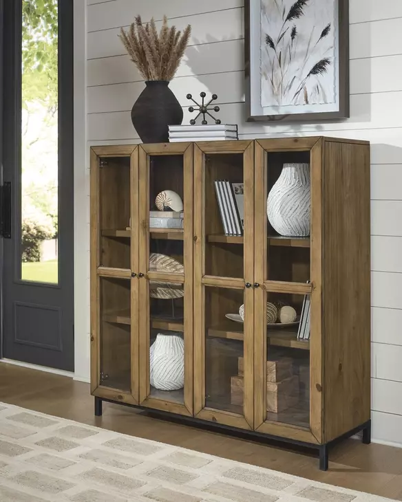 Wrenridge Gray Brown 4 Glass Door Accent Cabinet