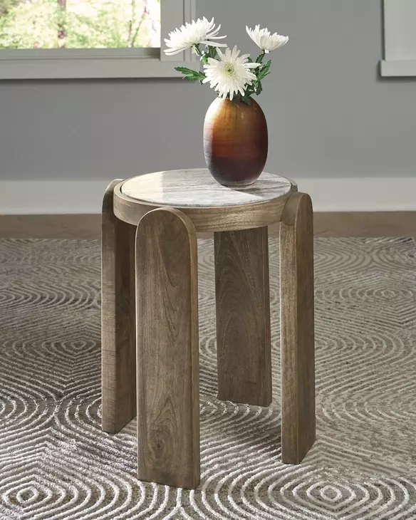 Gavrilley Gray and Brown Round Marble Top Accent Table