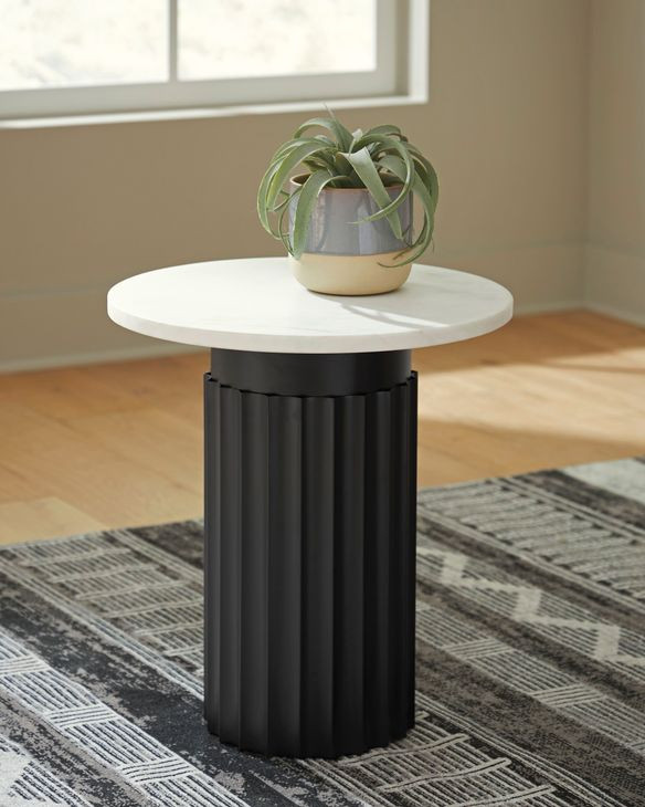 Wainstone Black and White Round Marble Top Accent Table
