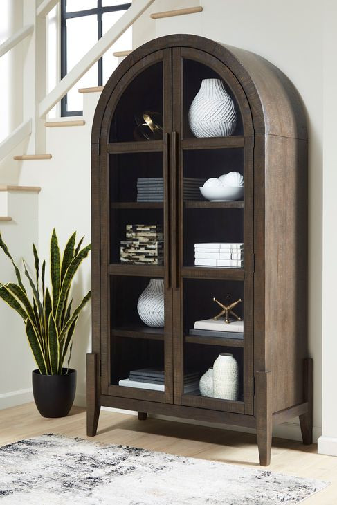 Benhall Dark Brown 2 Glass Door Accent Cabinet