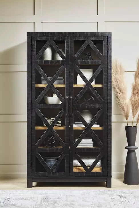 Christop Black and Brown 2 Glass Door Accent Cabinet