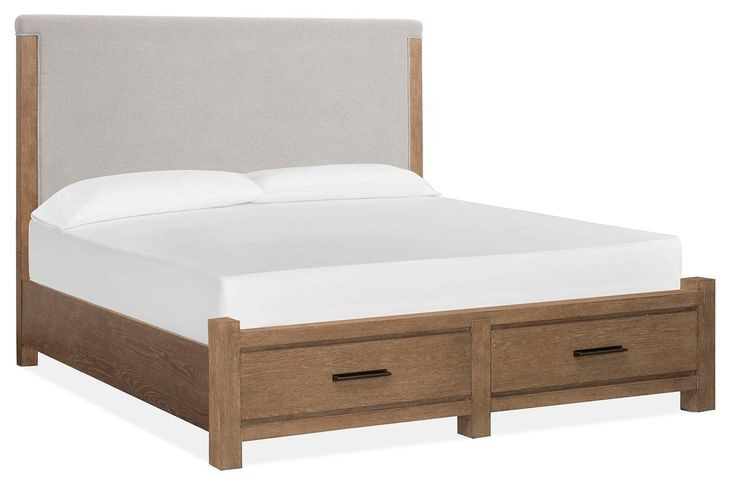 Plum Creek Sierra Brown and Elite Dove King Upholstered Storage Panel Bed