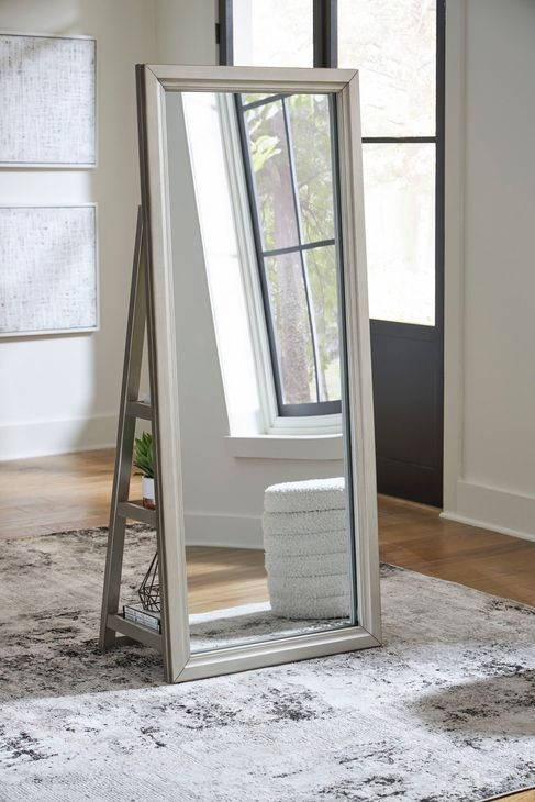 Evesen Champagne Rectangular Floor Mirror with Storage and LED